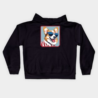 Corgi dog with american sunglasses Kids Hoodie